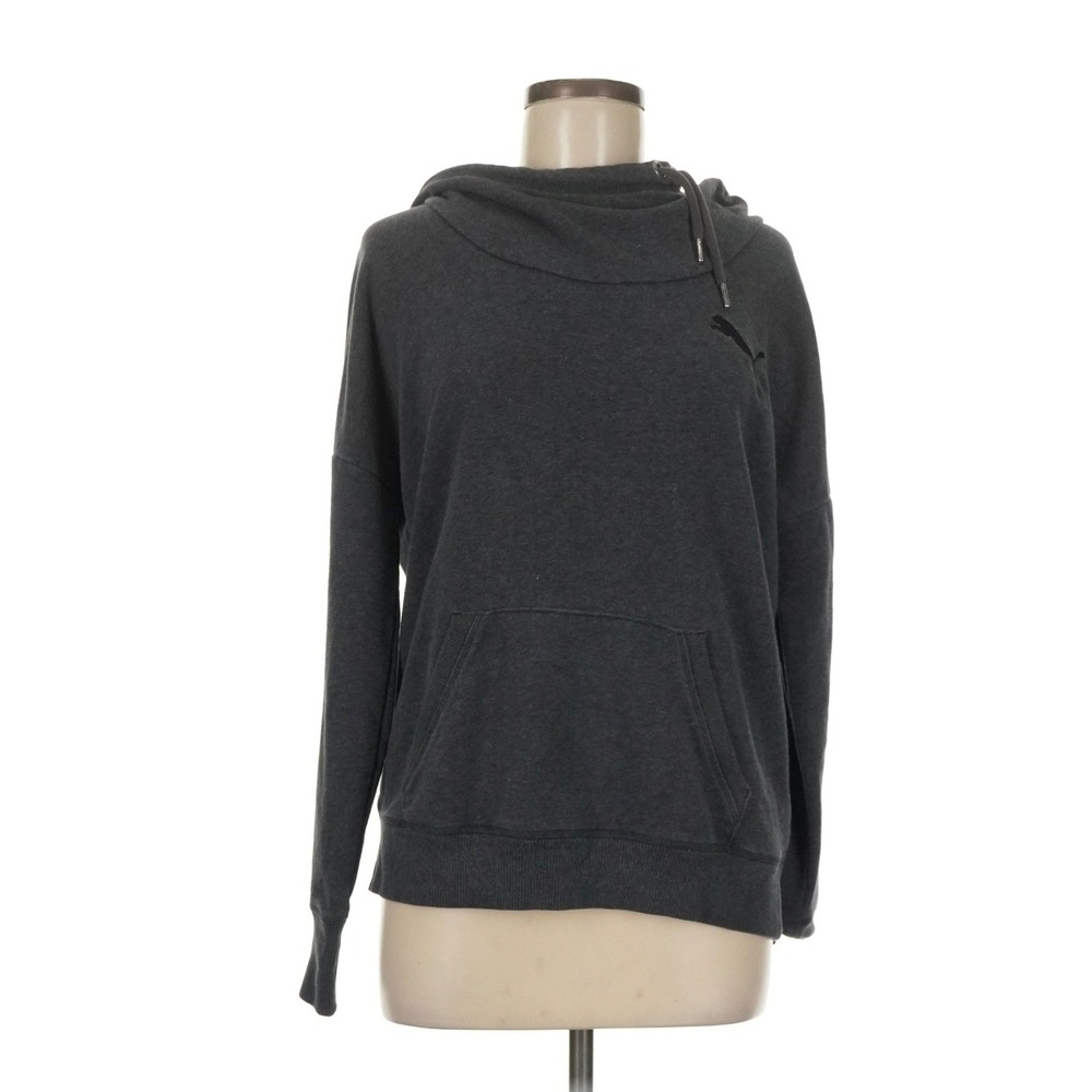 Puma Womens Cowl Neck Hoodie Charcoal Heather Grey Pullover Sweatshirt Logo